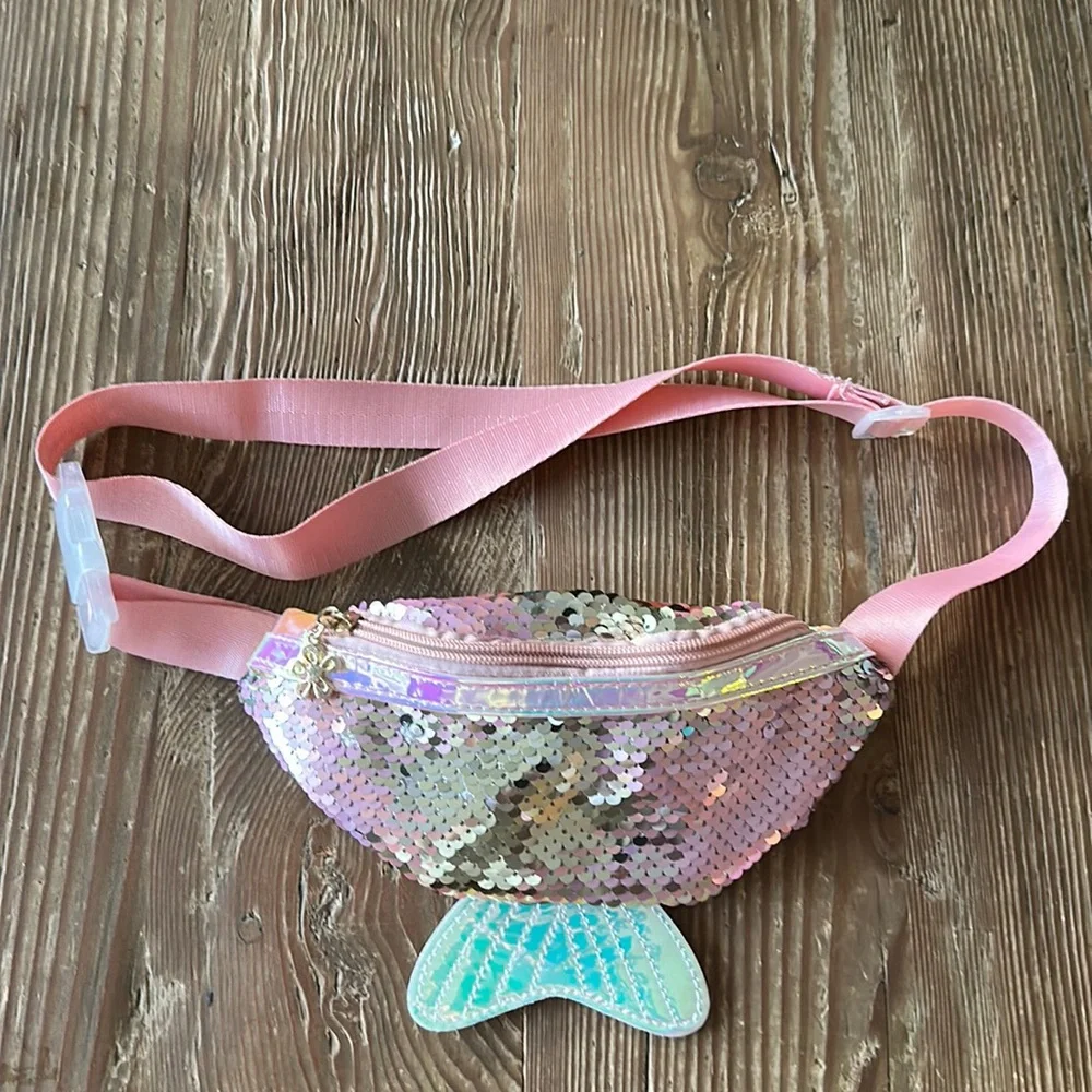 Girls mermaid sequin pink fluorescent waist Fanny pack
